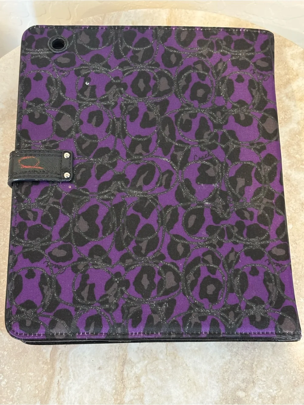 Coach Purple Leopard Print Tablet Folio Case with Turn-Lock Closure